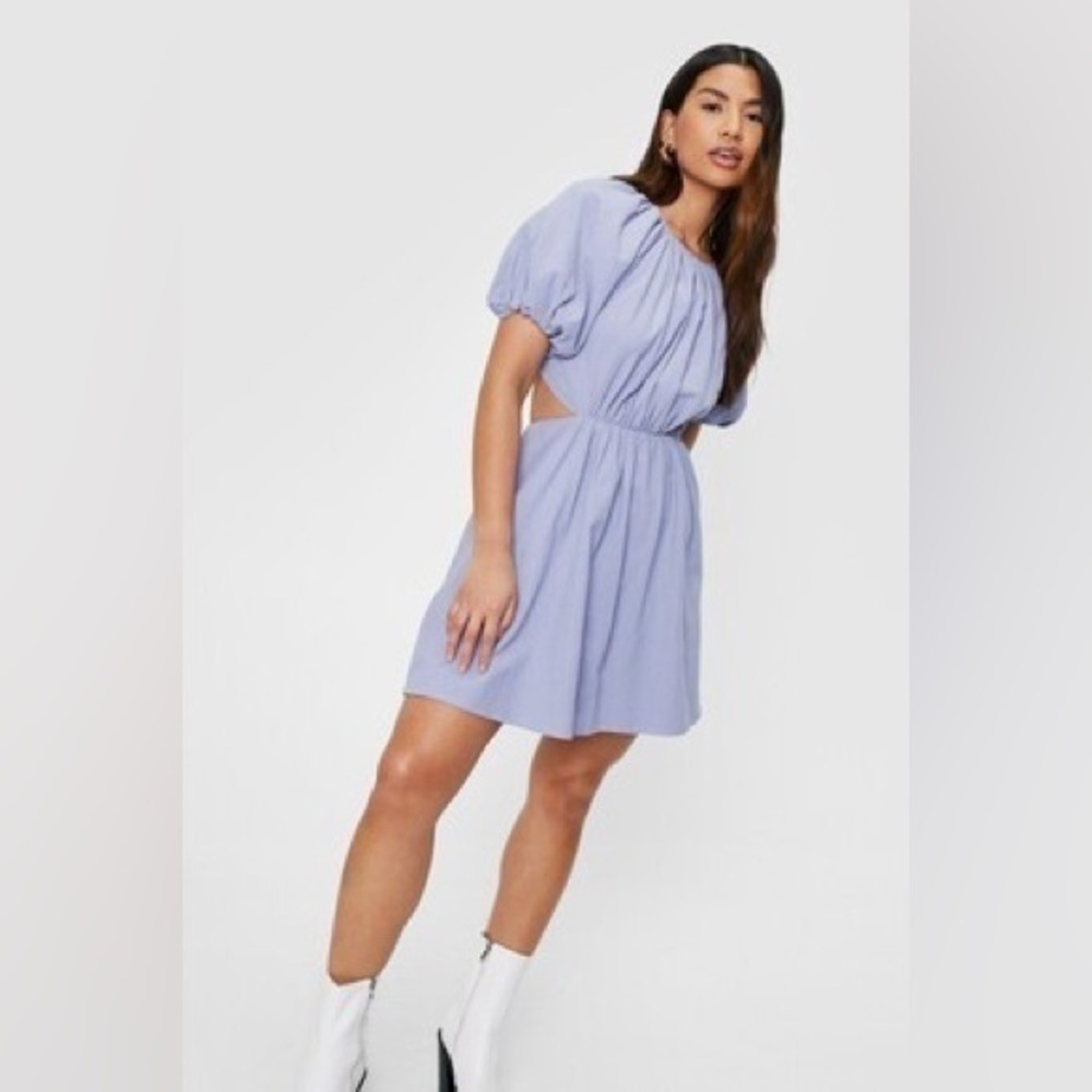 NWT Nasty Gal Lilac Linen Look Open Back Mini Dress Women’s size 8 Medium purple